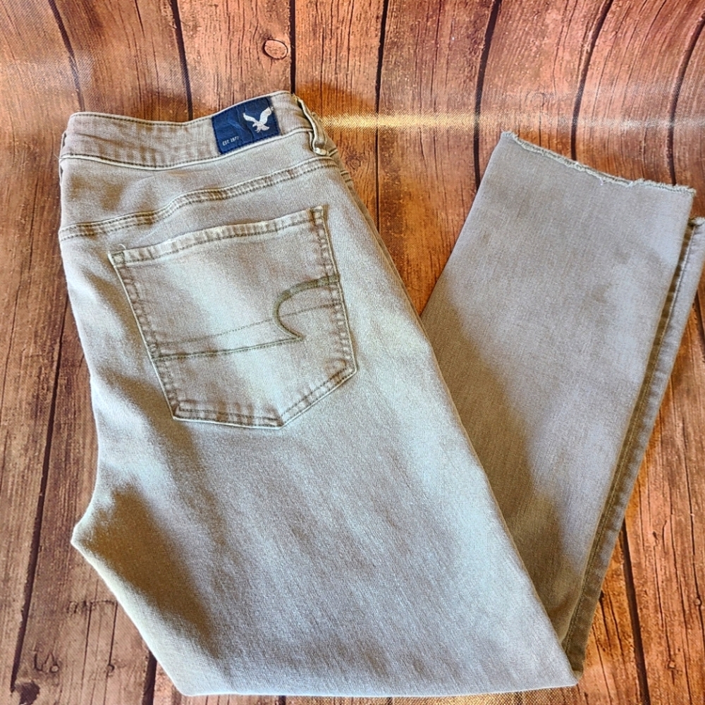 American Eagle Women's Crop Jeggings Green Denim